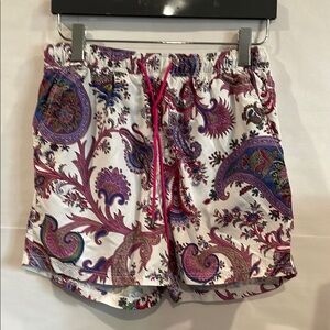 Etro White and Pink Swim Trunks with Paisley Print